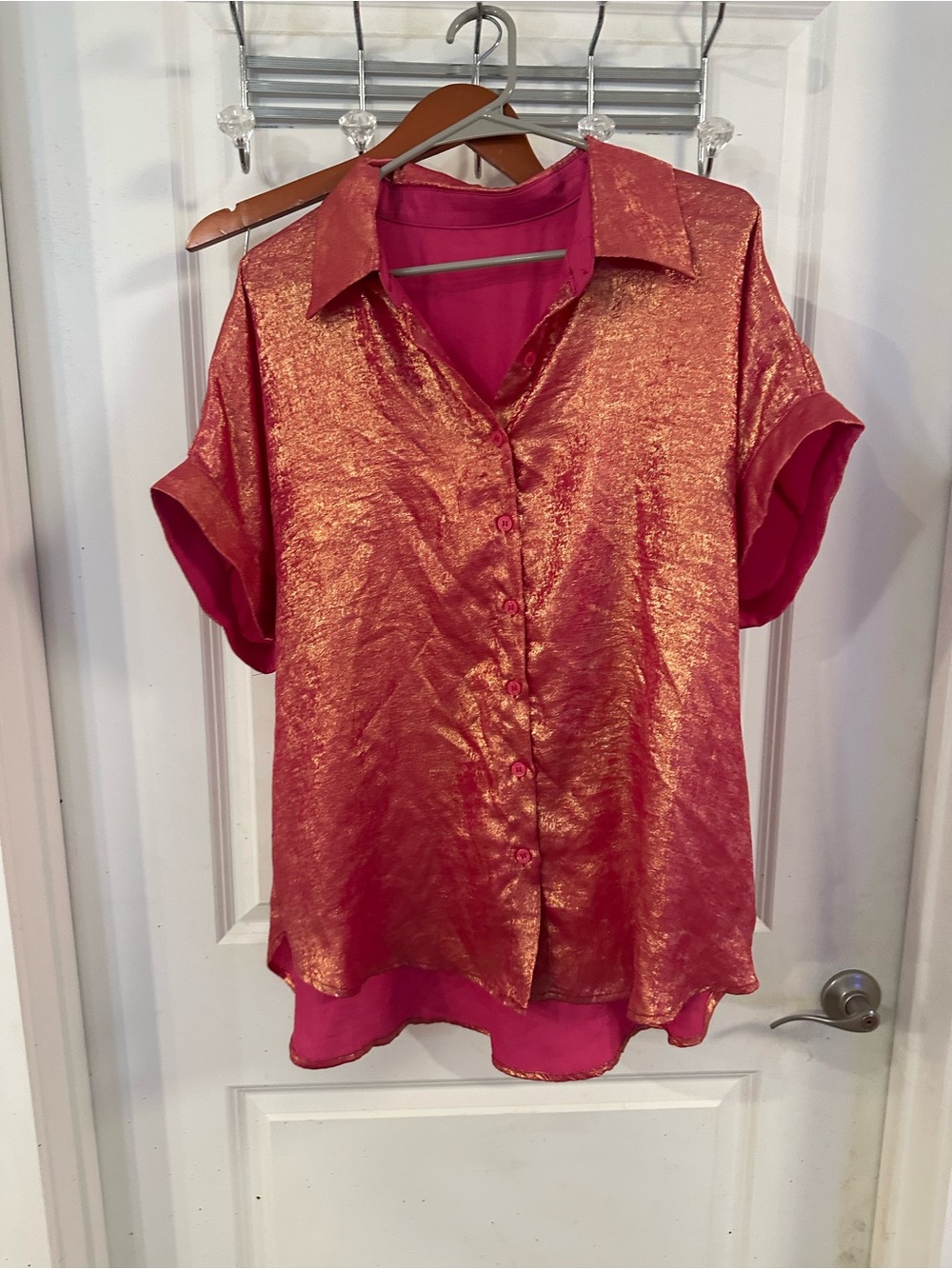 Source Unknown Shimmery Rose Gold Button-Down Blouse